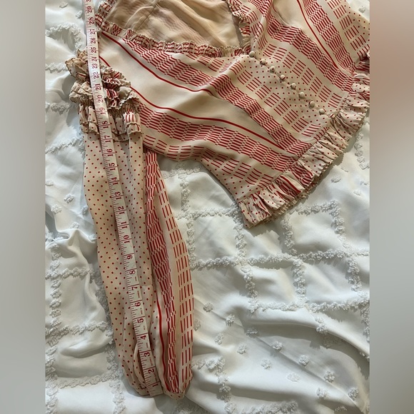 Nicholas cream and red striped ruffle silk button-down blouse - Picture 7 of 10